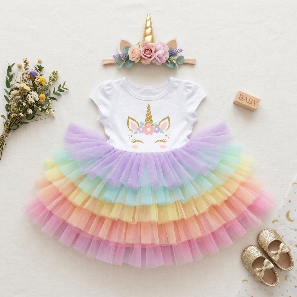 Baby Unicorn Tutu Dress & Headband Set